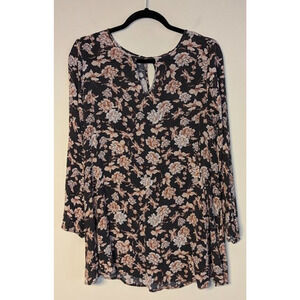 Aeropostale Women's Size Small Floral Long Sleeve Keyhole Shift Dress -Gray Pink